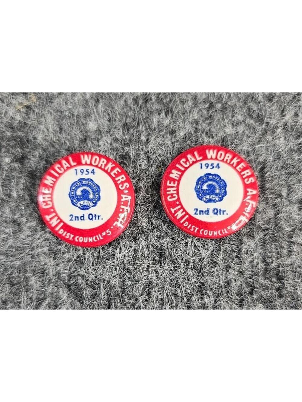 Vtg 1954 Chemical Workers Union AFL District Council Red Pins Lot of 2 Small